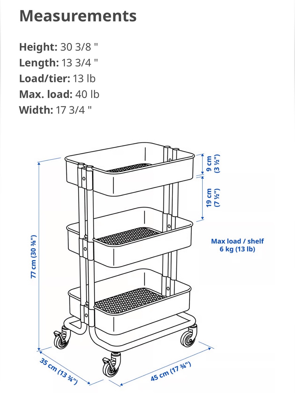 IKEA raskog utility cart 3-Tier Kitchen Rolling Storage Trolley organize viral - Picture 4 of 4
